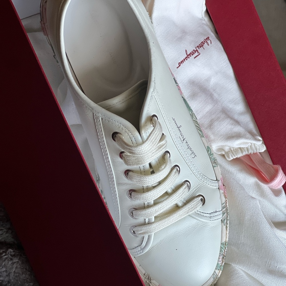 Lace-Up White Sneakers with Floral Accents